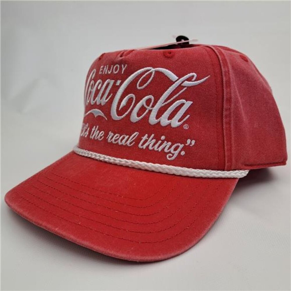 Coca Cola Rope Hat Snapback Adjustable Mens Distressed Red Cotton Retro Cap Rare - Picture 2 of 6